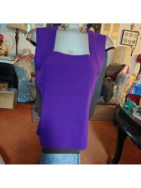 Vintage Cable & Gage Sleeveless Square Neck Grape-coloured Knit Top, Size Large